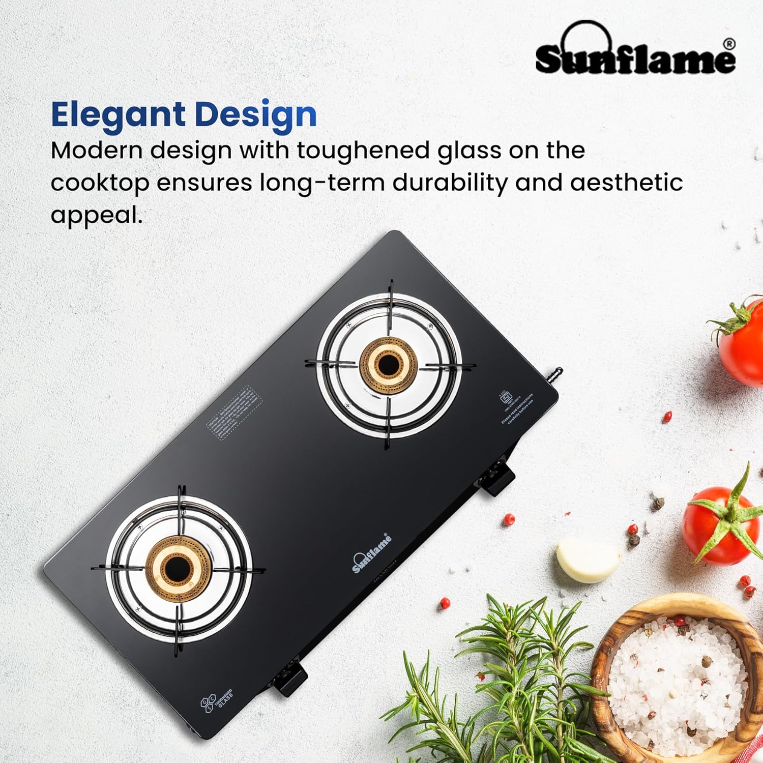 Sunflame Cooktop with 6MM Toughened Glass, Brass Burners and Black Powder Coated Galvanized Steel, LPG Stove GT Crown, Black-2 Brass Burner - Image 14