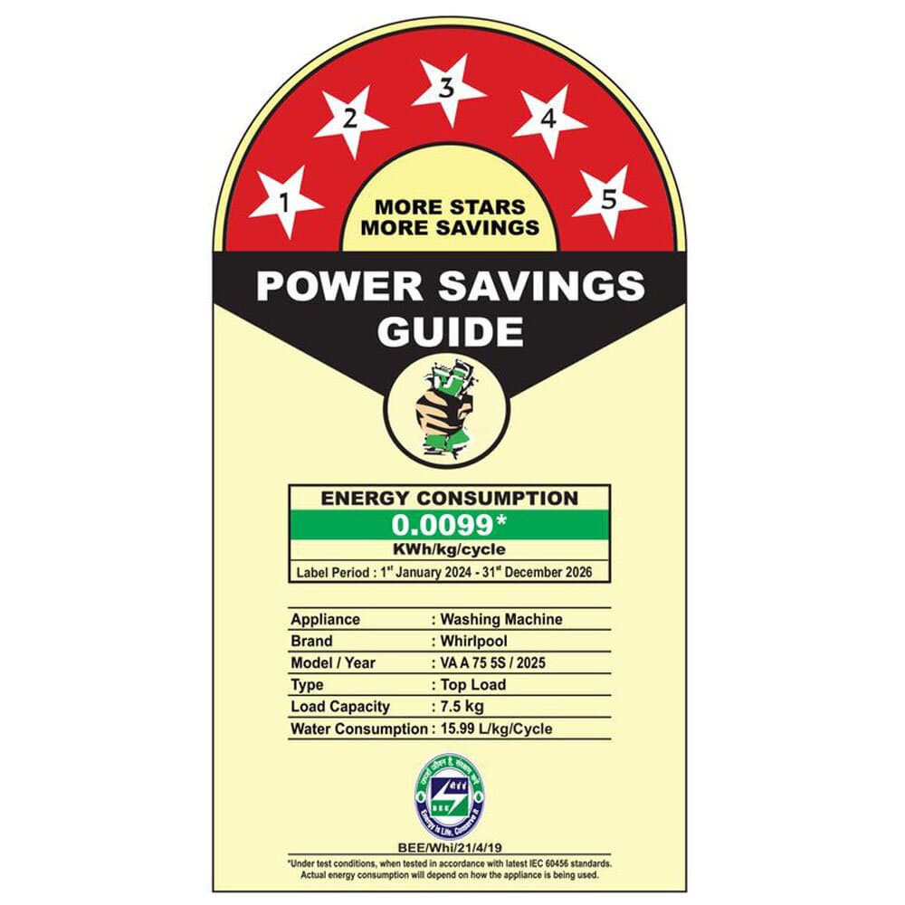 Whirlpool 7.5 KG Fully Automatic Top Load Machine with Hard Water Wash, Zero Pressure Fill and 5 Star Rating, Grey, Whitemagic Elite Plus Whirlpool 7.5 KG Fully Automatic Top Load Machine with Hard Water Wash, Zero Pressure Fill and 5 Star Rating, Grey, Whitemagic Elite Plus - Image 12