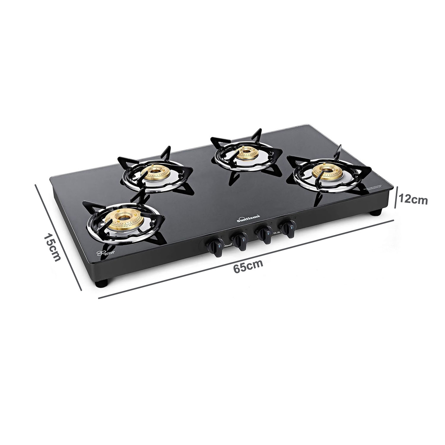 Sunflame Cooktop with 8MM Toughened Glass, Brass Burners and Black Powder Coated Galvanized Steel, LPG Stove Prime XL, Silver-PRIME 4B XL BK-4 Brass Burner - Image 8