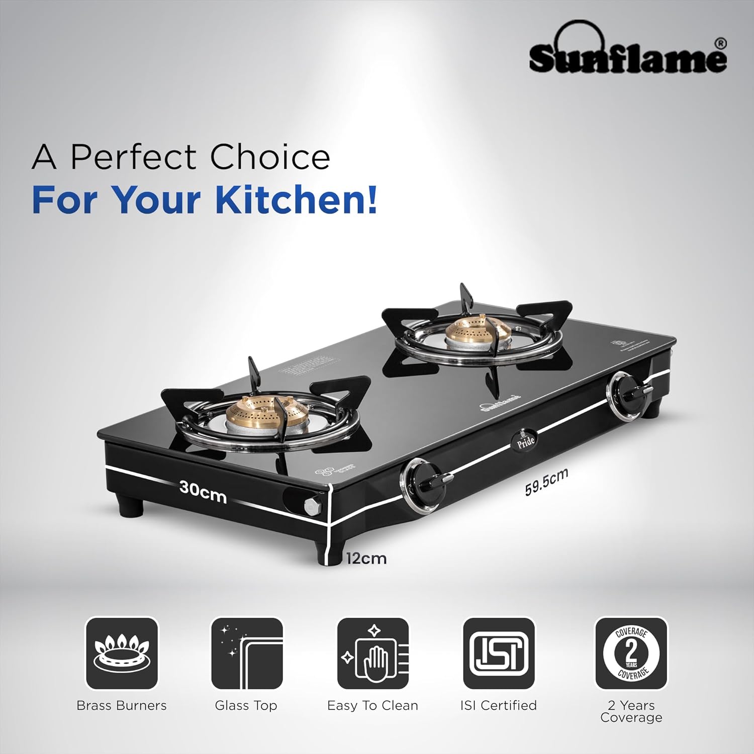 Sunflame Cooktop with 6MM Toughened Glass, Brass Burners and Black Powder Coated Galvanized Steel, LPG Stove GT Crown, Black-2 Brass Burner - Image 7