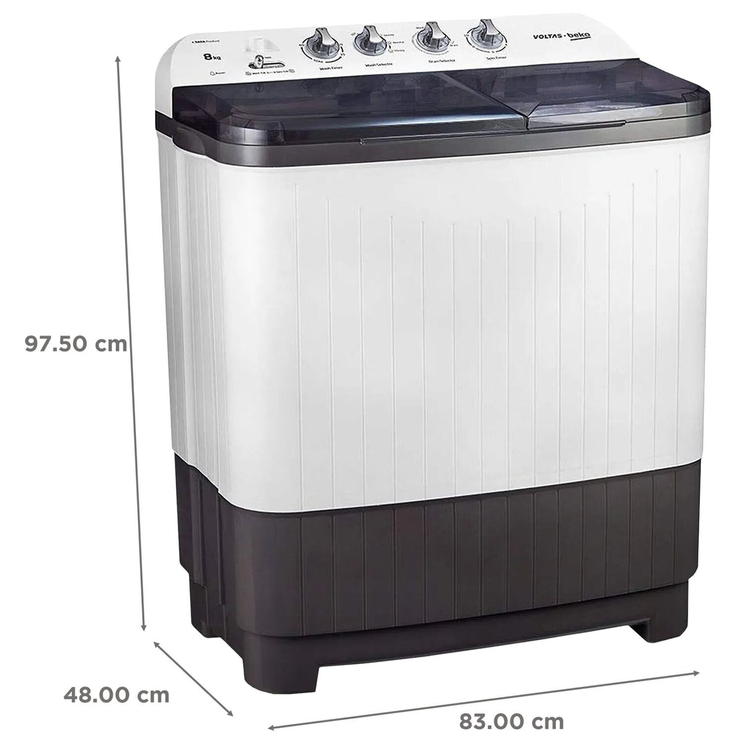 Voltas Beko 8 KG Semi Automatic Machine with IPX4 Control Panel, 5 Star Rating, Fast Dry and Double Casette Filter, Grey, WTT80DGRT - Image 8