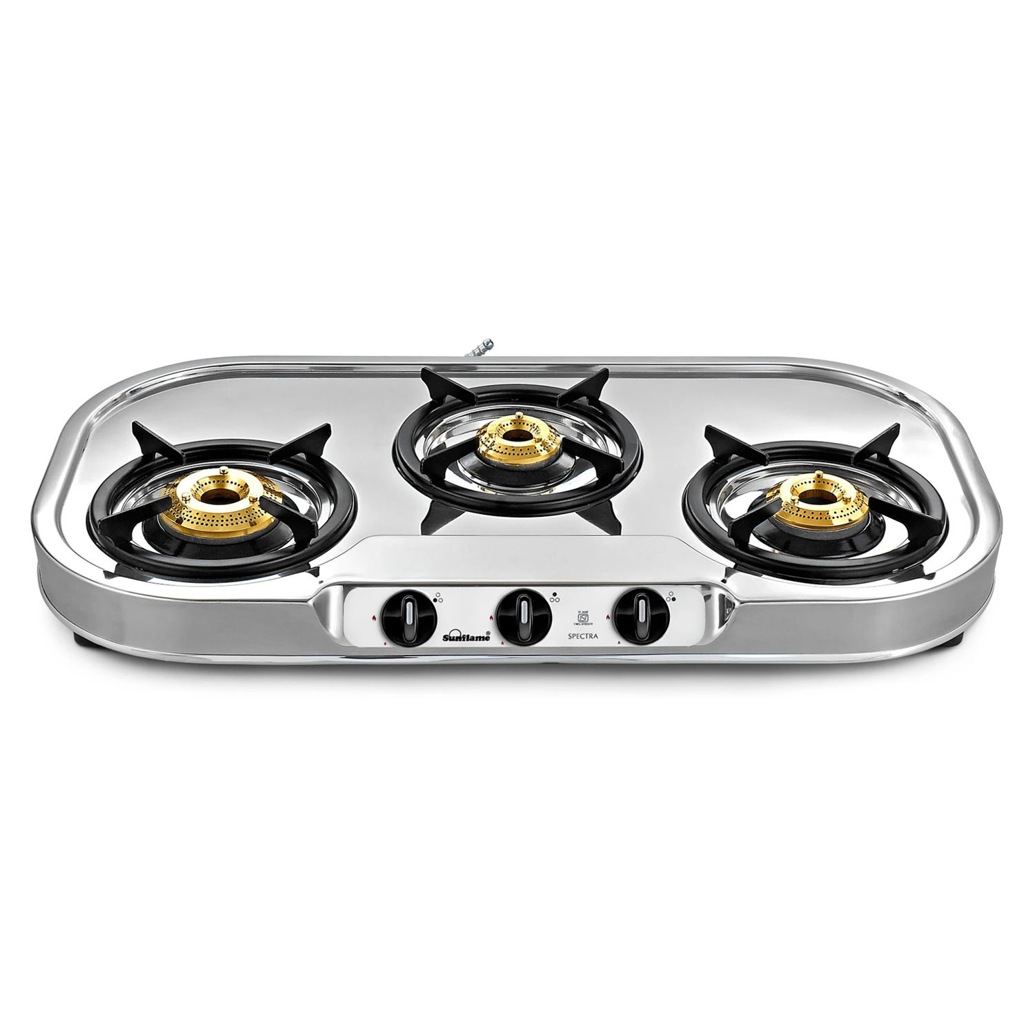 Sunflame Cooktop with Brass Burners, Removable Drip Tray and ISI Certification, LPG Stove Spectra DX, Steel-SPECTRA 3B-3 Brass Burner - Image 1