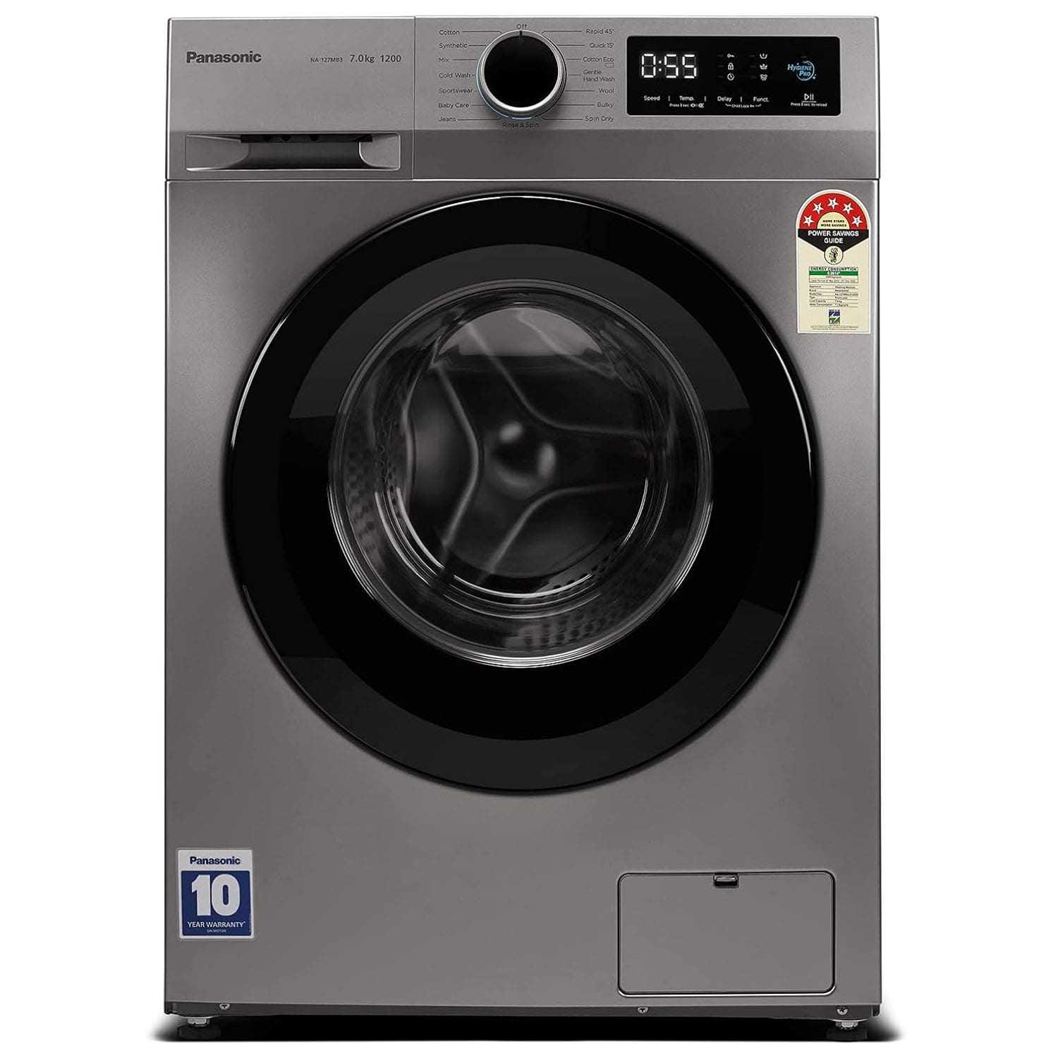 Panasonic 7 KG 1200 RPM Fully Automatic Front Load Machine with 5 Star Rating and Built-in Heater, Silver, NA-127MB3L01 - Image 1