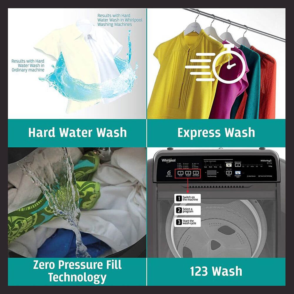Whirlpool 7.5 KG Fully Automatic Top Load Machine with Hard Water Wash, Zero Pressure Fill and 5 Star Rating, Grey, Whitemagic Elite Plus Whirlpool 7.5 KG Fully Automatic Top Load Machine with Hard Water Wash, Zero Pressure Fill and 5 Star Rating, Grey, Whitemagic Elite Plus - Image 13