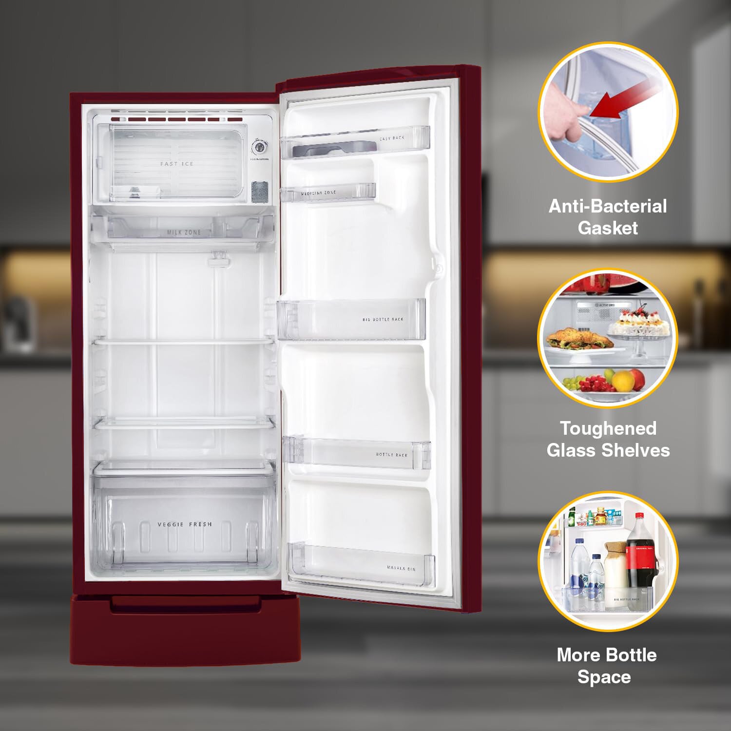 Whirlpool 192 Ltr Icemagic Pro Inverter Direct-Cool Single Door Refrigerator with Base Drawer, Wine Forest, 215 IMPRO ROY-5 Star-215 IMPRO ROY 5S INV WINE FOREST-Z - Image 4