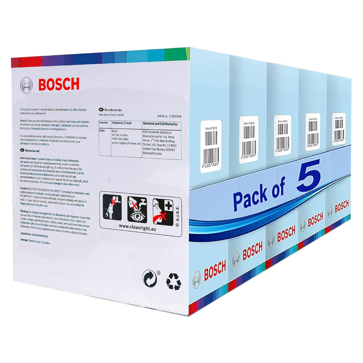 Bosch Salt for Dishwasher 5 KG (Combo Pack of 5) - 17005135 - Image 2
