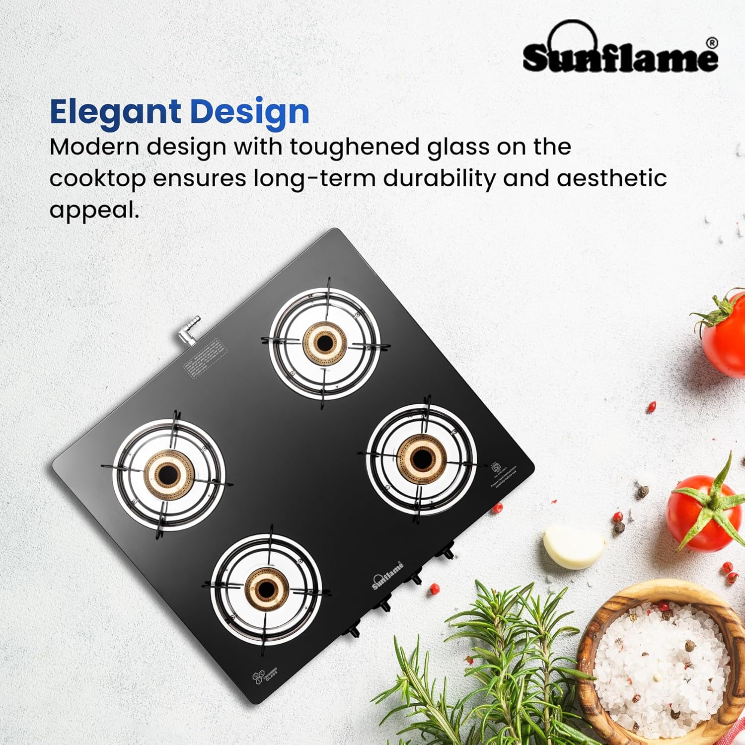 Sunflame Toughened glass Gas Stove with Stainless steel drip tray, Durable Forged Brass Burners and Sturdy Pan Support, Black, Jumbo-GT JUMBO 4B - Image 6