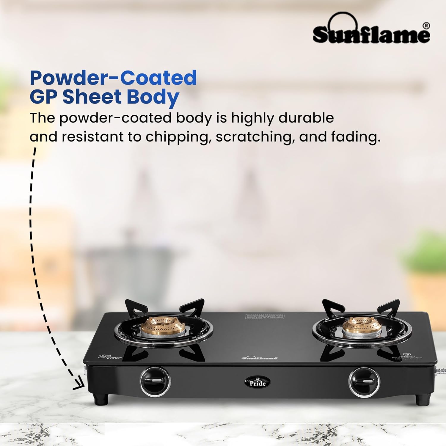 Sunflame Cooktop with 6MM Toughened Glass, Brass Burners and Black Powder Coated Galvanized Steel, LPG Stove GT Crown, Black-2 Brass Burner - Image 9