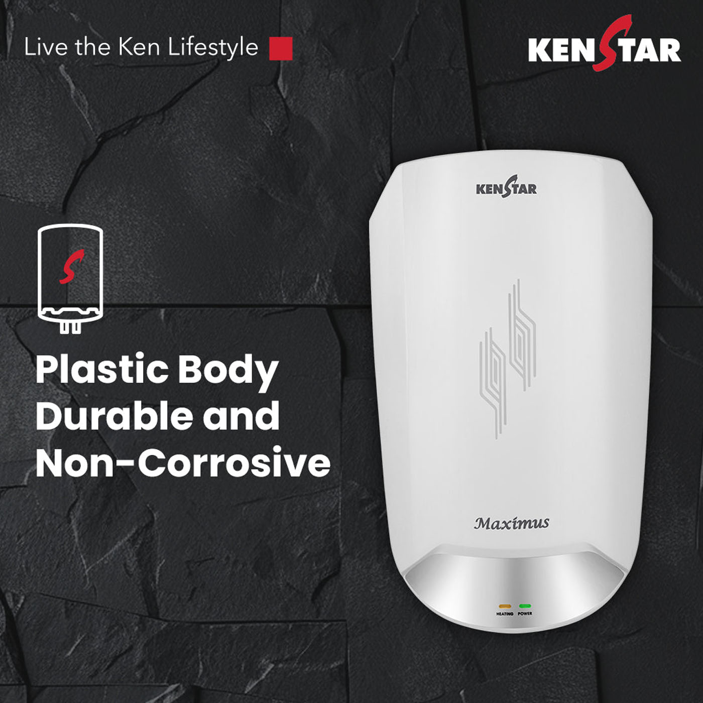 Kenstar Maximus, 5.9L Instant Vertical Water Heater, Durable Plastic Body(White) Rust & Shock Proof, Auto Cut-Off, Auto Thermostat, Red To Green LED - Image 6