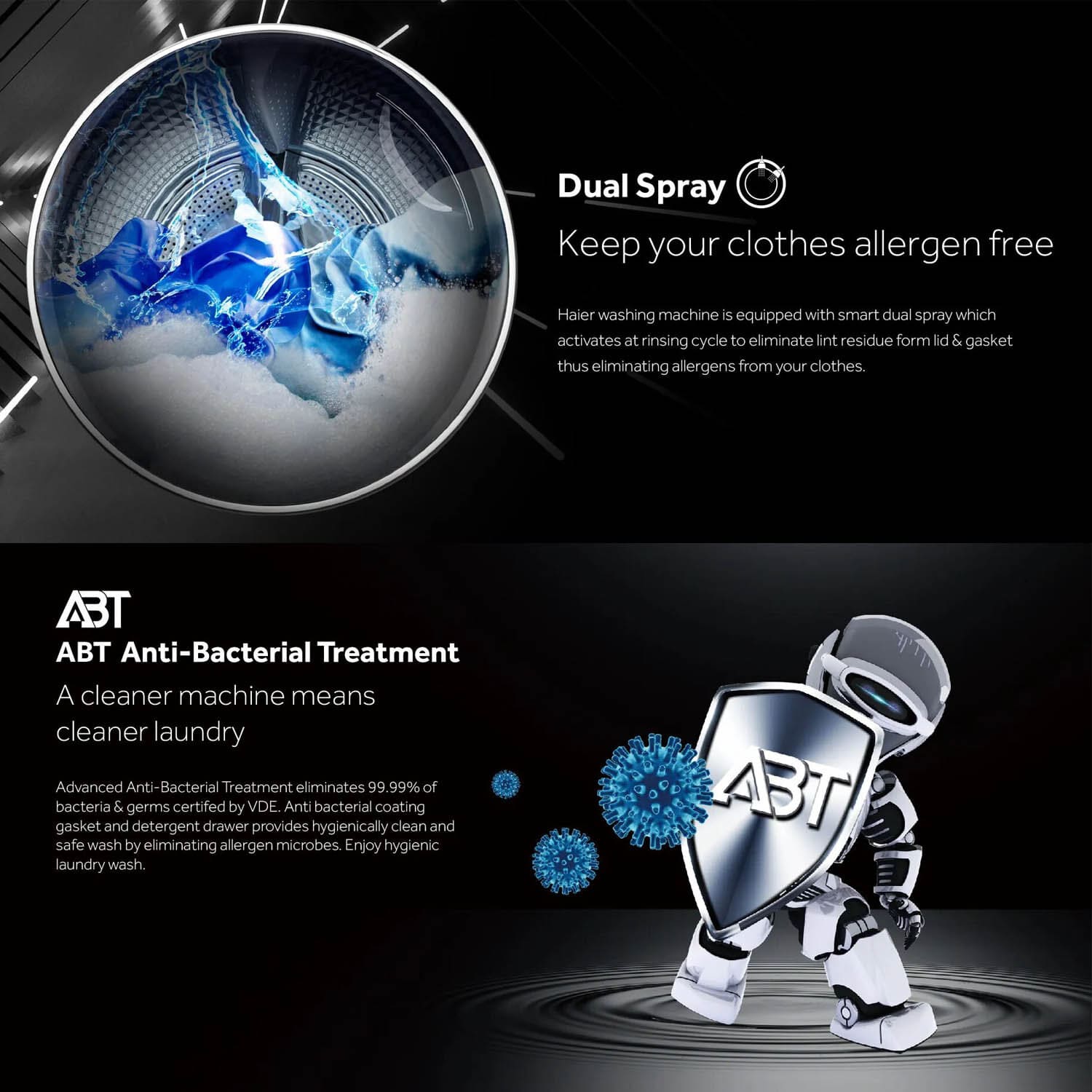 Haier 7 KG 1200 RPM Fully Automatic Frontload Machine with Inverter Motor, 525MM Super Drum, Dual Spray and Built-in Wi-Fi, Black, HW70-IM12929BKU1 Haier 7 KG 1200 RPM Fully Automatic Frontload Machine with Inverter Motor, 525MM Super Drum, Dual Spray and Built-in Wi-Fi, Black, HW70-IM12929BKU1 - Image 8