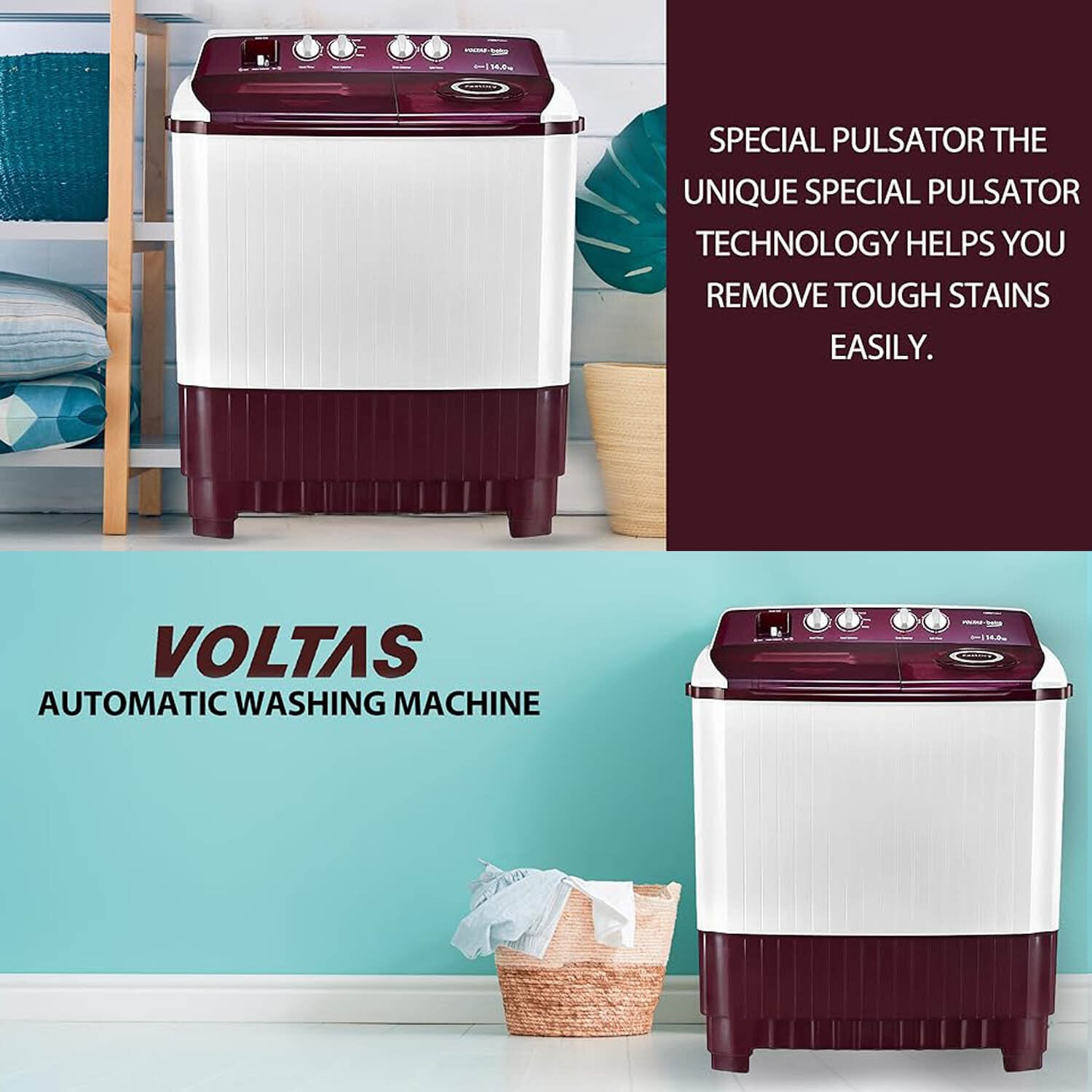 Voltas Beko 14 KG Semi Automatic Machine with Fast Dry System and Double Cascade System, Burgandy, WTT140ABRT - Image 8