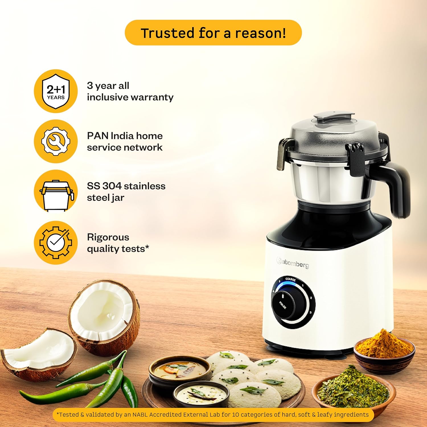 Atomberg Mixer Grinder with Coarse Mode getting Silbatta like texture, ZENOVA-White - Image 4