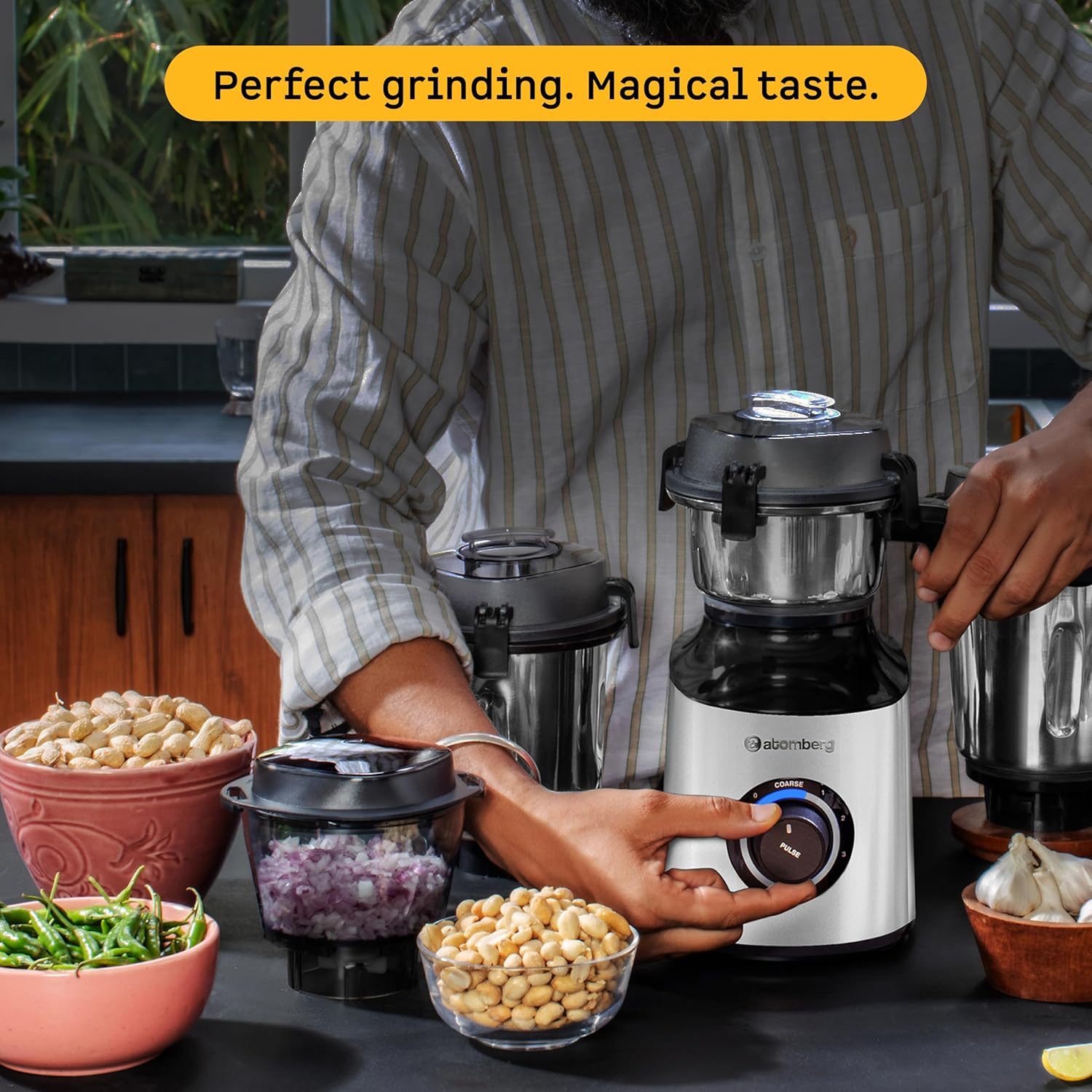 Atomberg Mixer Grinder with Coarse Mode getting Silbatta like texture, ZENOVA-White - Image 5