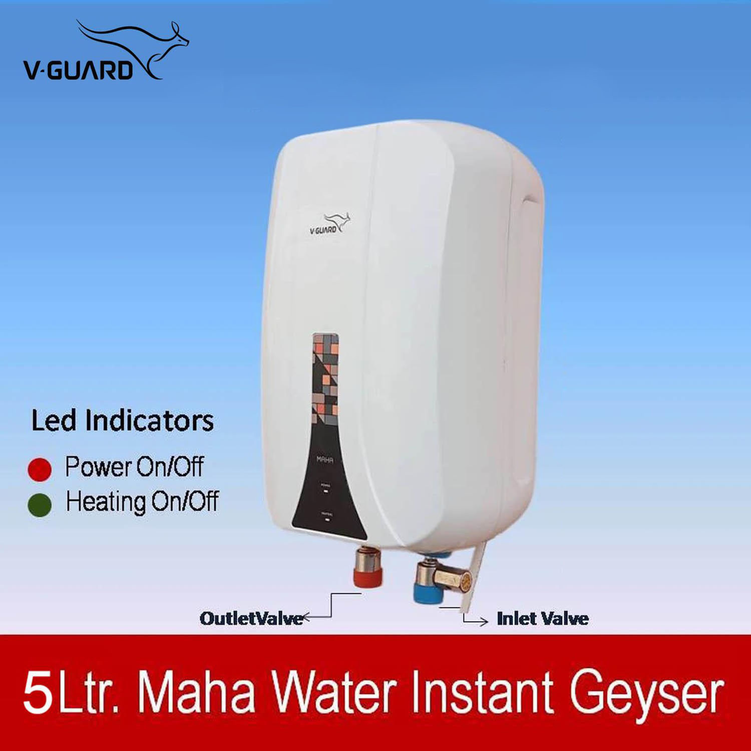 Vgaurd Instant Water Heater with 6.5 Bar Pressure, Stainless Steel Material, Auto Cut-off System and LED Indicators, White, Maha-5 L-White - Image 4