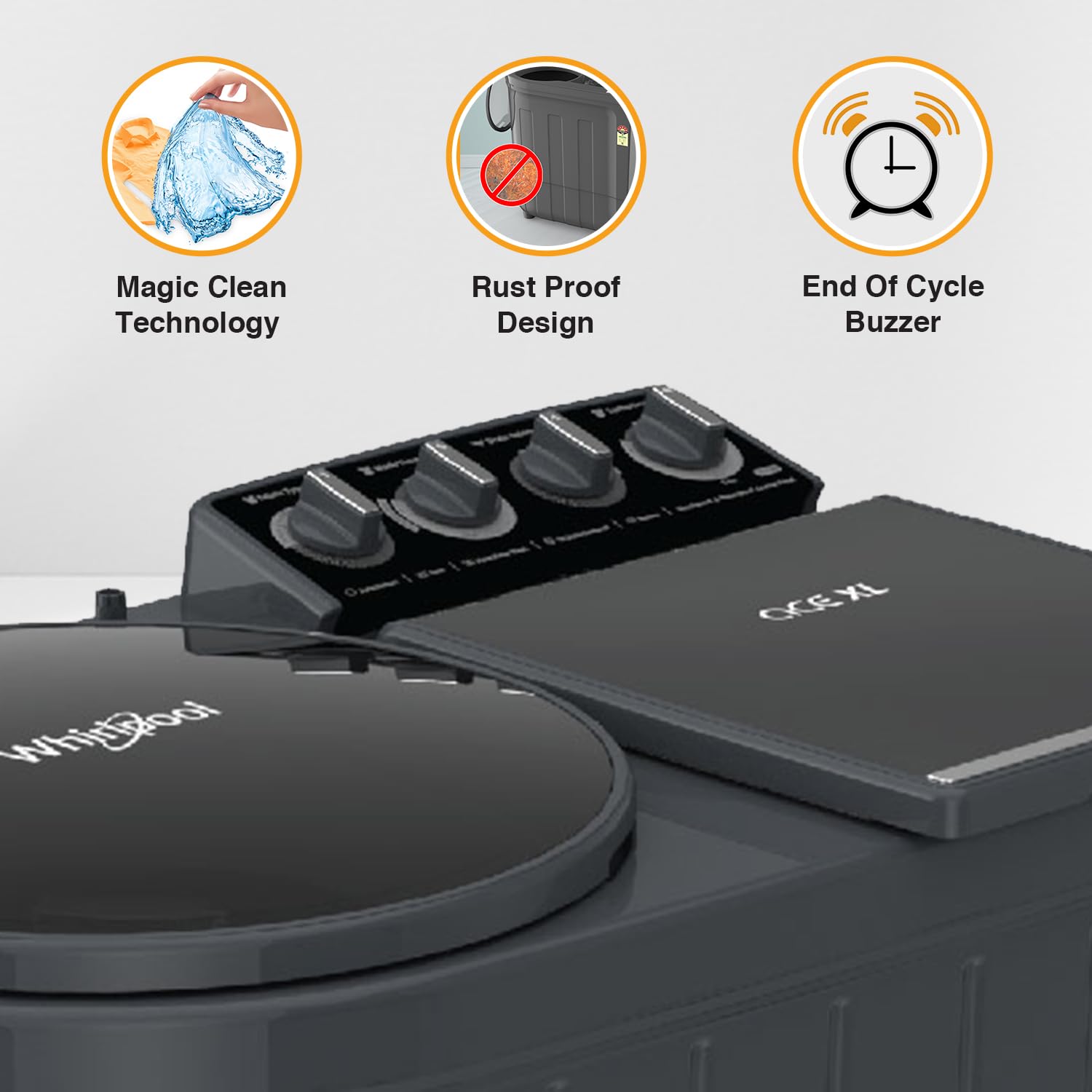 Whirlpool 5 Star Semi-Automatic Washing Machine with Dynamix Detergent Dispenser, Turbo Lint Filter, Grey Dazzle, Ace XL-ACE XL 9 DMIX GREY DAZZLE (10YR) - Image 2