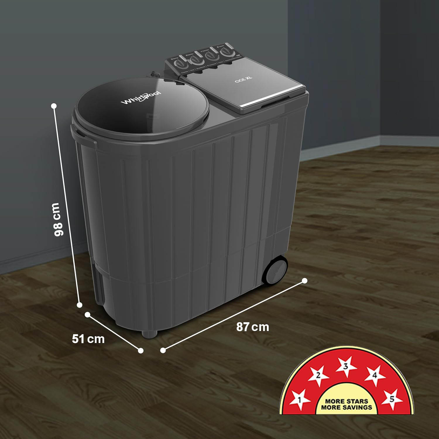 Whirlpool 5 Star Semi-Automatic Top Loading Washing Machine with Dynamix Detergent Dispenser, Turbo Lint Filter, Graphite Grey, Ace XL-ACE XL 11.5 DMIX GRAPHITE GREY (10YR) - Image 9