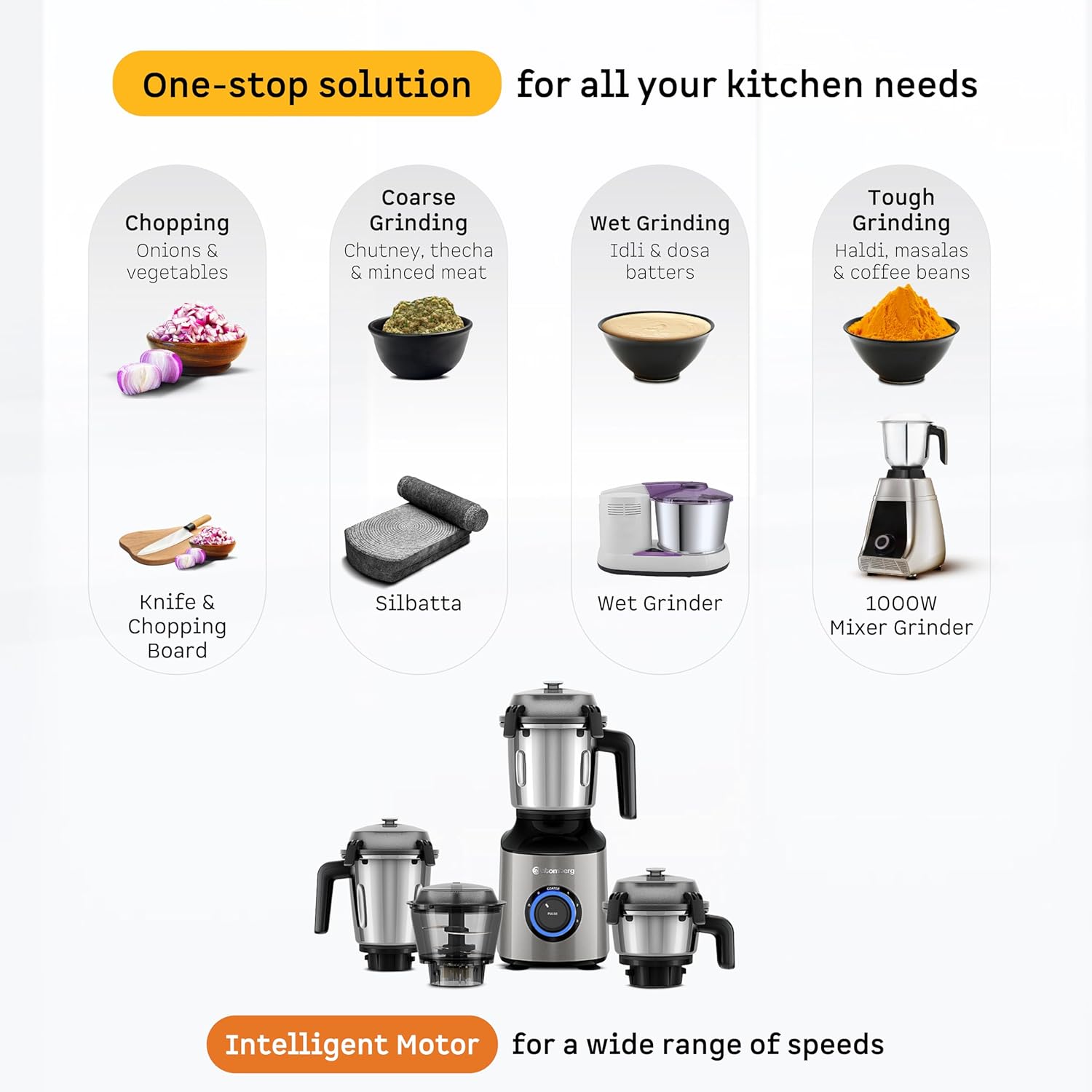 Atomberg Mixer Grinder with Coarse Mode getting Silbatta like texture, ZENOVA-Silver Grey - Image 8