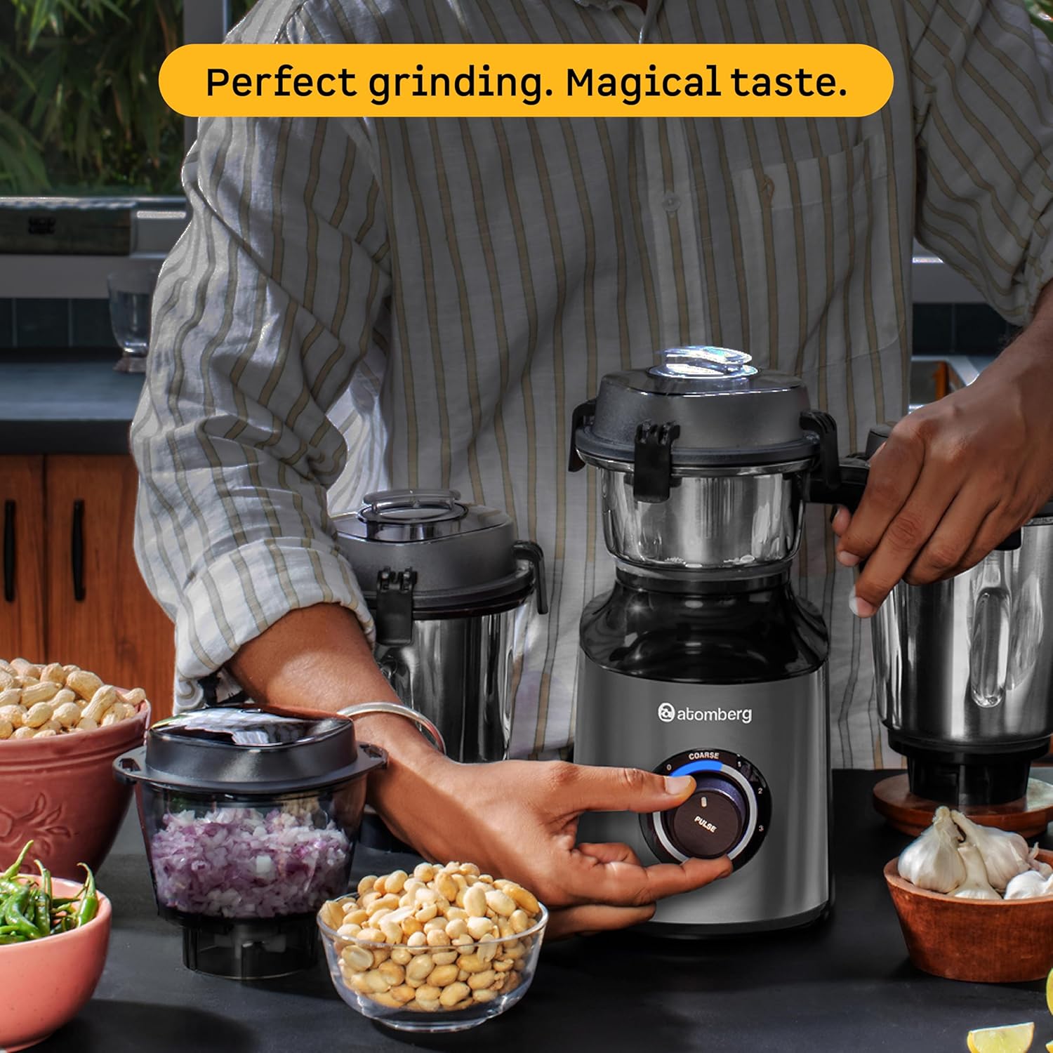 Atomberg Mixer Grinder with Coarse Mode getting Silbatta like texture, ZENOVA-Silver Grey - Image 4