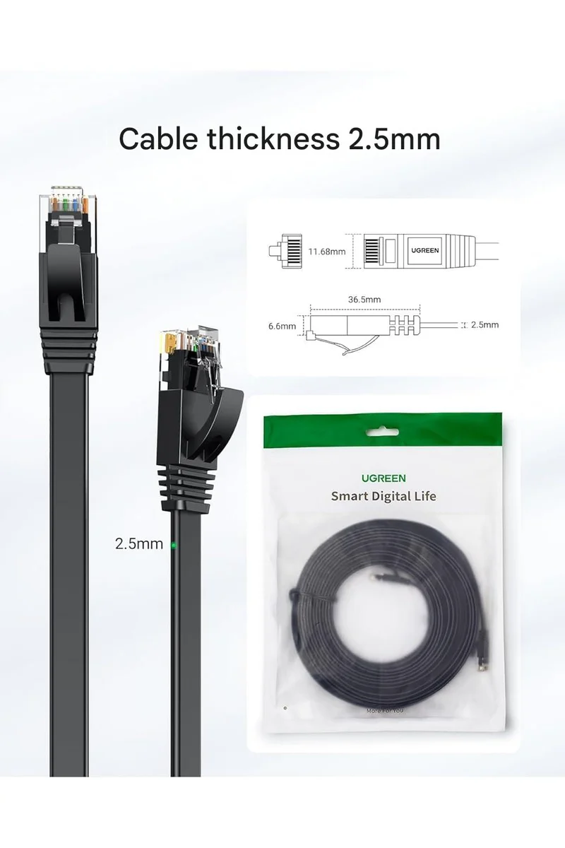 UGREEN 8M Cat 6 U/UTP Lan Flat Cable, Black (50177) - Image 4