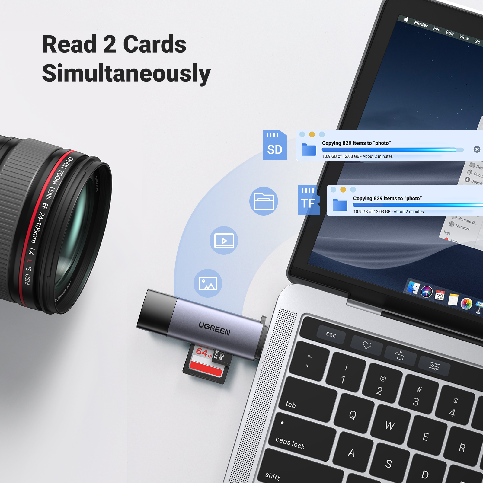 UGREEN 50706 SD Card Reader, USB Type C USB 3.0 OTG Memory Card Adapter With Portable 2 Slots for TF, SD, Micro SD, SDXC, SDHC, MMC, RS-MMC, Micro SDXC, Micro SDHC, UHS-I for Mac, Windows, Linux, PC, Laptop etc. (50706) - Image 9