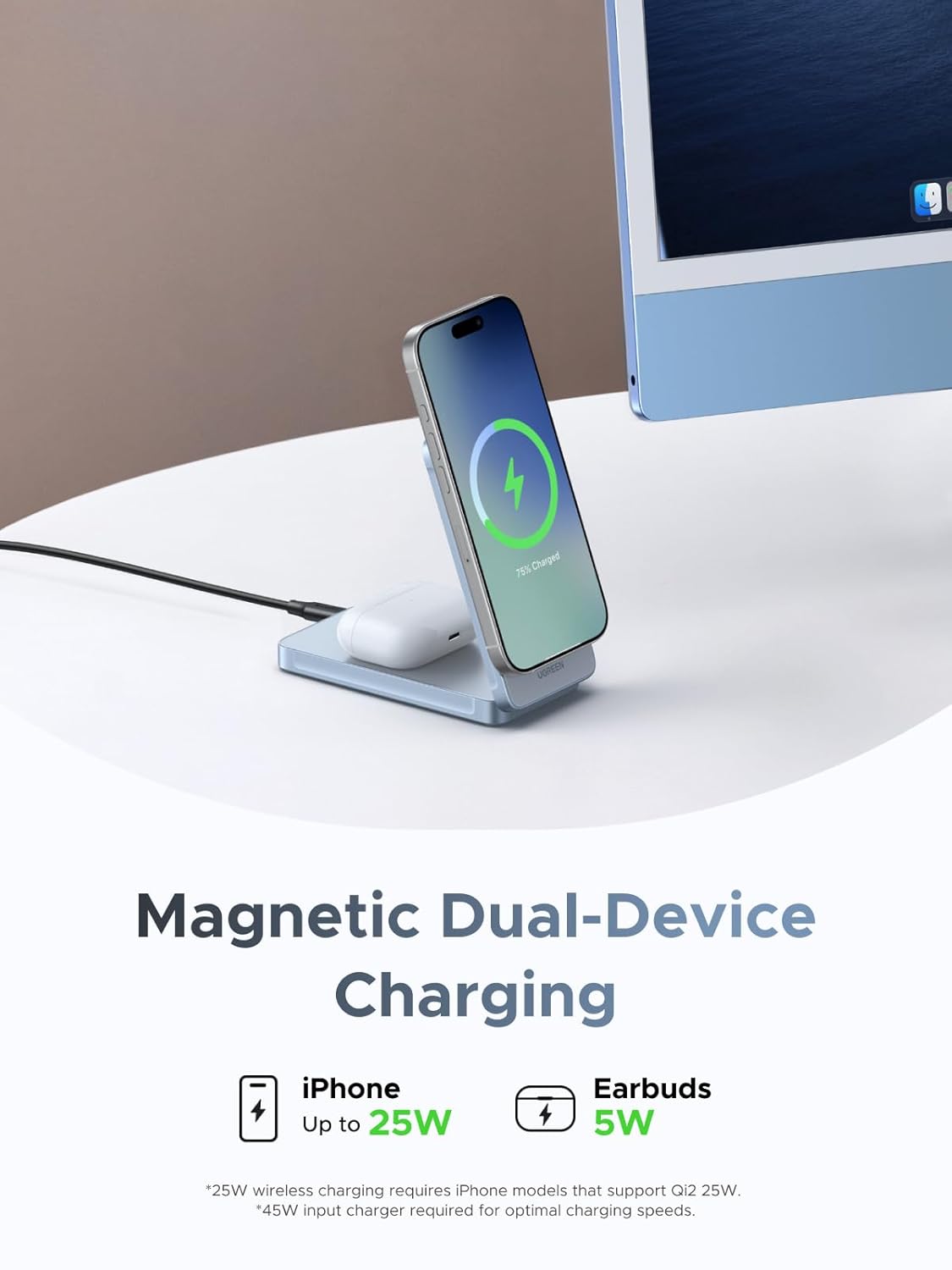 UGREEN Qi2 25W Magflow Foldable 2-in-1 Wireless Charger, Magsafe Fast Charging Pad for iPhone 17/16/15/14/13/12, AirPods, Compact Travel Stand with USB C Cable (55963) UGREEN Qi2 25W Magflow Foldable 2-in-1 Wireless Charger, Magsafe Fast Charging Pad for iPhone 17/16/15/14/13/12, AirPods, Compact Travel Stand with USB C Cable (55963) - Image 3