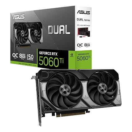 ASUS Dual NVIDIA GeForce RTX 5060 Ti 8GB GDDR7 OC Edition - Graphics Card (PCIe 5.0, DLSS 4, HDMI 2.1b, DisplayPort 2.1b, 2.5-Slot, Axial Fans, 0dB Technology, Dual BIOS) ASUS Dual NVIDIA GeForce RTX 5060 Ti 8GB GDDR7 OC Edition - Graphics Card (PCIe 5.0, DLSS 4, HDMI 2.1b, DisplayPort 2.1b, 2.5-Slot, Axial Fans, 0dB Technology, Dual BIOS) - Image 1