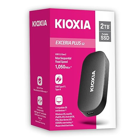 KIOXIA EXCERIA Plus G2 Portable 2TB / Up to 1,050MB/s Read 1000MB/s Write,MIL-STD Drop Tests, 256 AES Encryption, Photographers, Content Creators and Gaming,Smartphone,Mac Compatible External SSD - Image 2