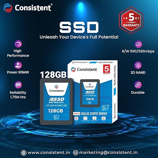 Consistent SSD 128GB 2.5 Inch SATA Internal SSD - Read: 550MB/s & Write: 500MB/s - Solid-State Drive 5 Year Warranty - Image 3