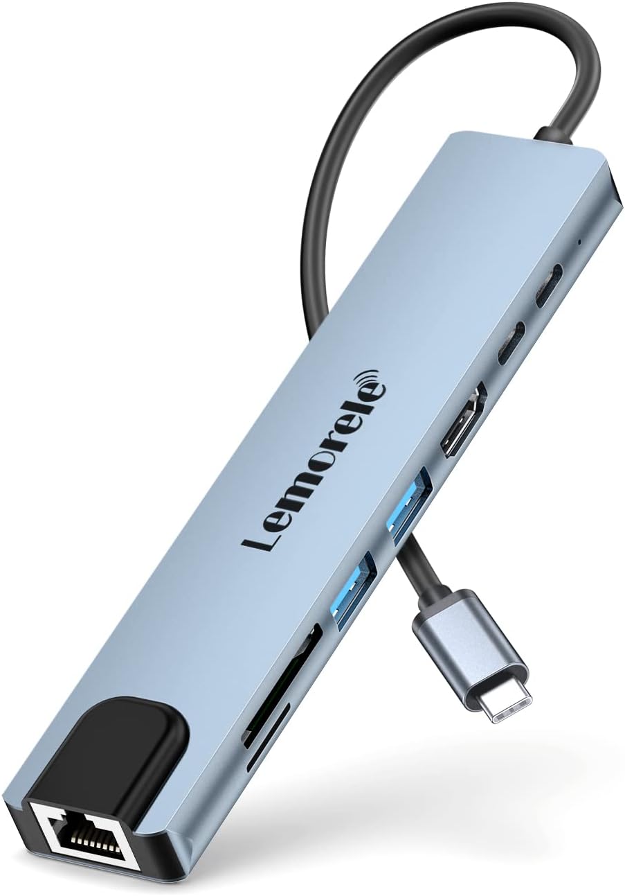 Lemorele 8 in 1 USB C Hub Multiport Adapter, Docking Station with 4K HDMI, RJ45 Ethernet, USB Ports, 100W PD, SD/TF Card Reader for MacBook Pro/Air M1 - Image 1