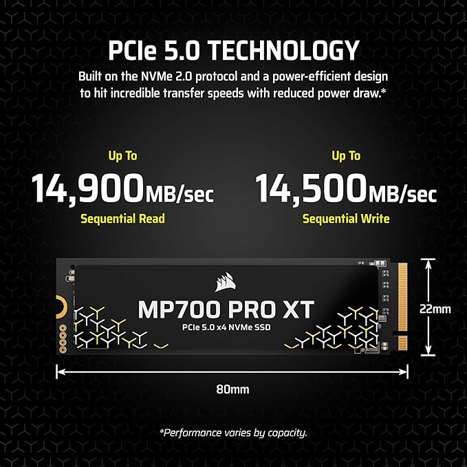 Corsair MP700 PRO XT 4TB PCIe 5.0 NVMe M.2 SSD – Up to 14,900 MB/s, Gen5 Speed, DirectStorage Ready for Gaming PCs – Black - Image 7