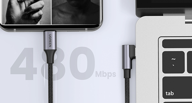 UGREEN 3FT/1M USB C to USB C Angled 2.0 M/M 100W Cable Fast Charging 5A Type C PD Nylon Braided Cord Compatible for MacBook Pro Air iPad Pro 2020 Chromebook Galaxy S21 S20 Note 20 Dell XPS Pixel (70643) - Image 3