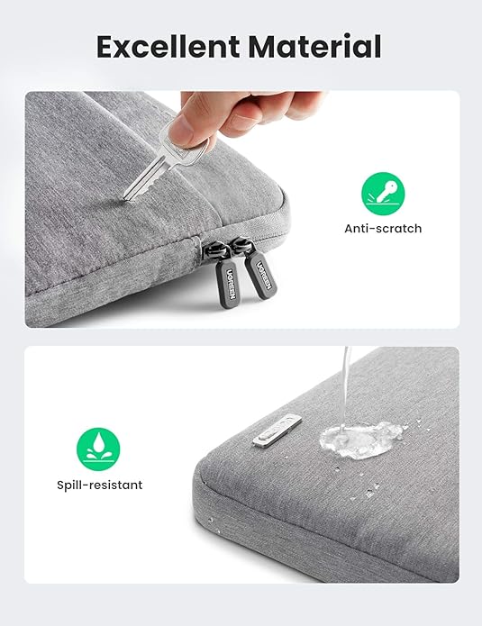 UGREEN Laptop Carry Bag for 14–14.9″ | Water-Resistant Protective Sleeve with Three-Layer Protection & Organized Front Pocket (Gray, Model 50337) - Image 4