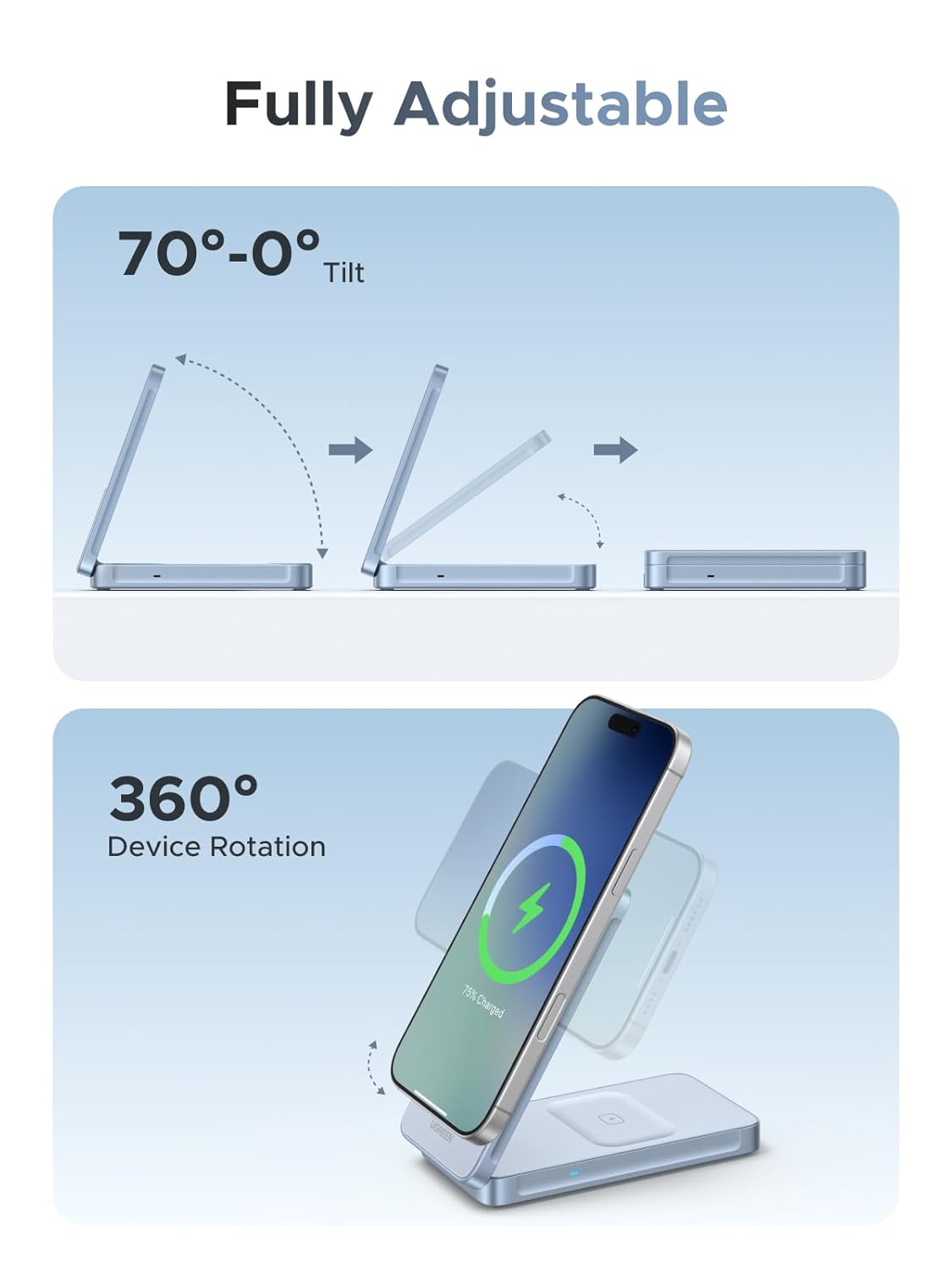 UGREEN Qi2 25W Magflow Foldable 2-in-1 Wireless Charger, Magsafe Fast Charging Pad for iPhone 17/16/15/14/13/12, AirPods, Compact Travel Stand with USB C Cable (55963) UGREEN Qi2 25W Magflow Foldable 2-in-1 Wireless Charger, Magsafe Fast Charging Pad for iPhone 17/16/15/14/13/12, AirPods, Compact Travel Stand with USB C Cable (55963) - Image 8