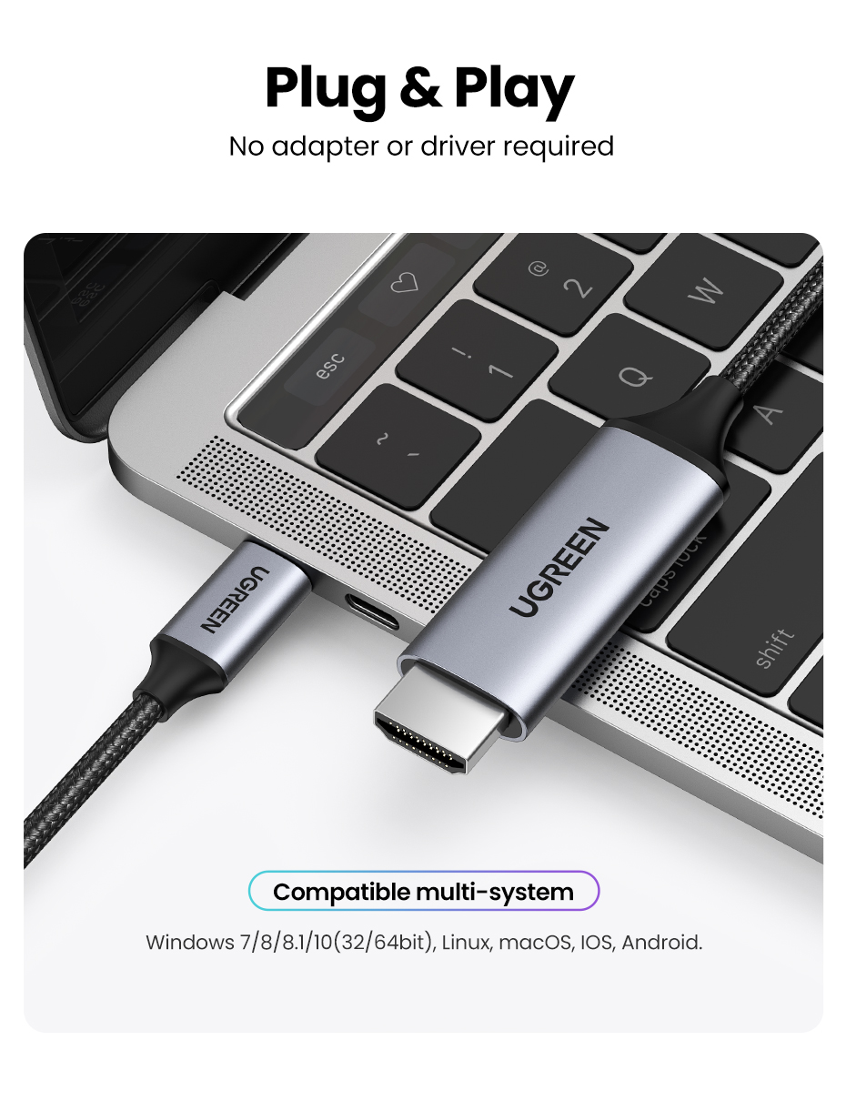 UGREEN 1.5M USB Type C Male to HDMI Male Cable, Aluminum Shell/Double Nylon Braided/Thunderbolt 3/4K@60Hz Support (50570) - Image 20