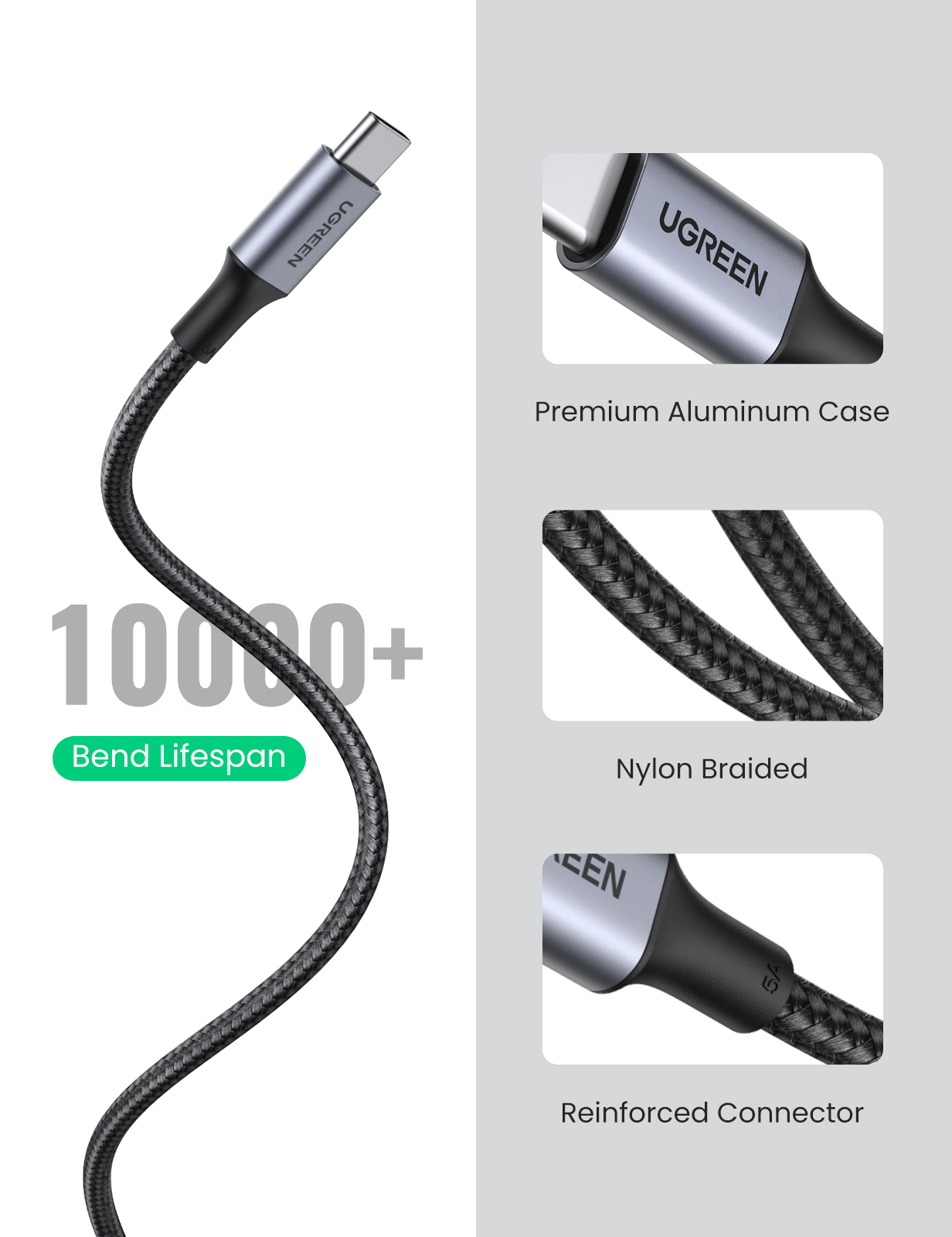 UGREEN 2M USB-C to USB-C Cable, 100W PD Charging Cord for Apple MacBook Pro, Huawei Matebook, iPad Pro 2018, Chromebook, Pixel 3 XL, Samsung Note 10 S10, Nintendo Switch (70429) - Image 5
