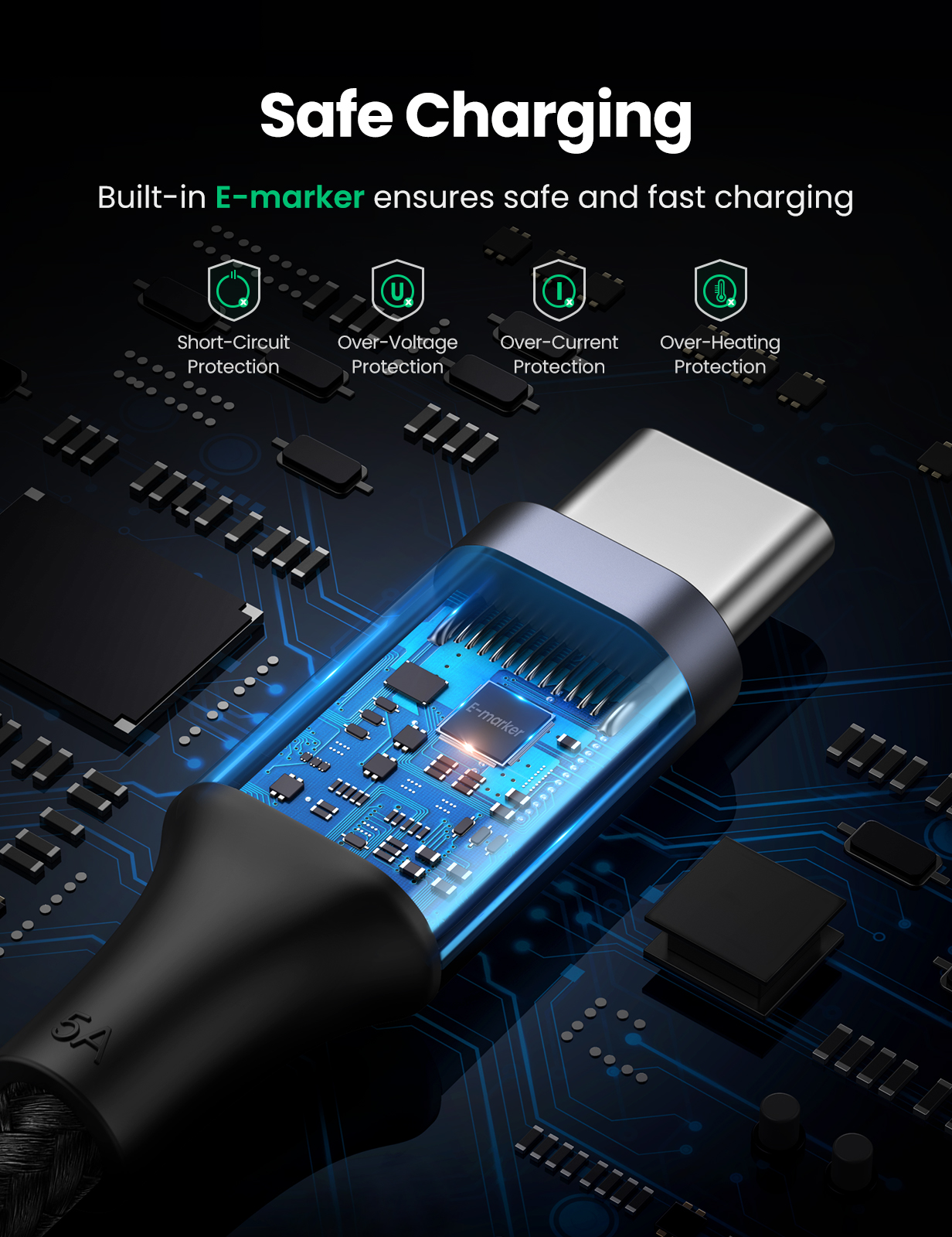 UGREEN 1M 100W PD USB-C Male to USB-C Male Cable with Aluminum case for Apple MacBook Pro, Huawei Matebook, iPad Pro 2018, Chromebook, Pixel 3 XL, Samsung Note 10 S10 etc. (70427) - Image 6