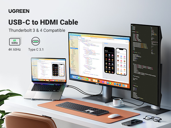 UGREEN 1.5M USB Type C Male to HDMI Male Cable, Aluminum Shell/Double Nylon Braided/Thunderbolt 3/4K@60Hz Support (50570) - Image 12