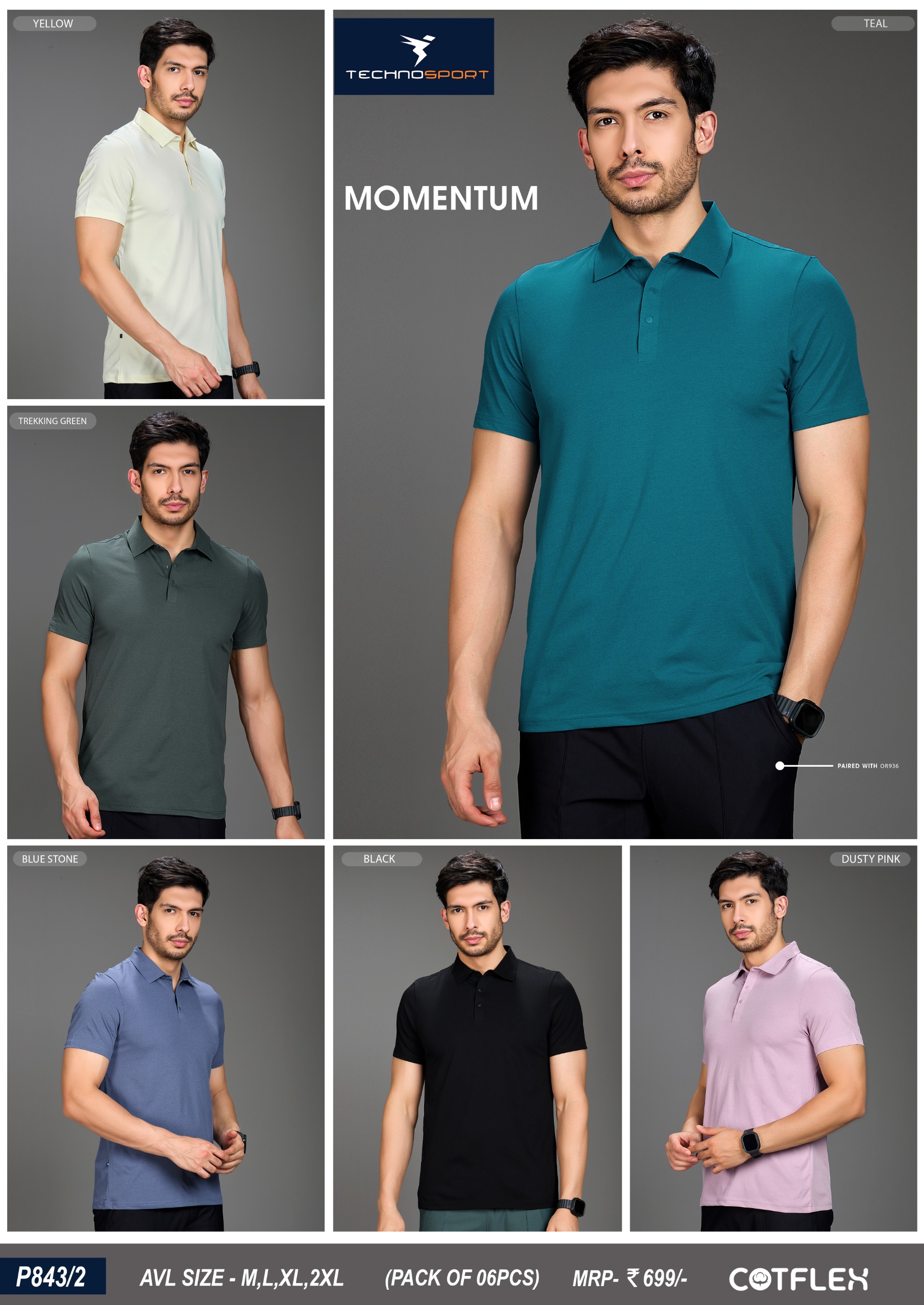 P843 ASSORTED MENS TECHNOSPORT COLLAR H/S (L) - Image 1