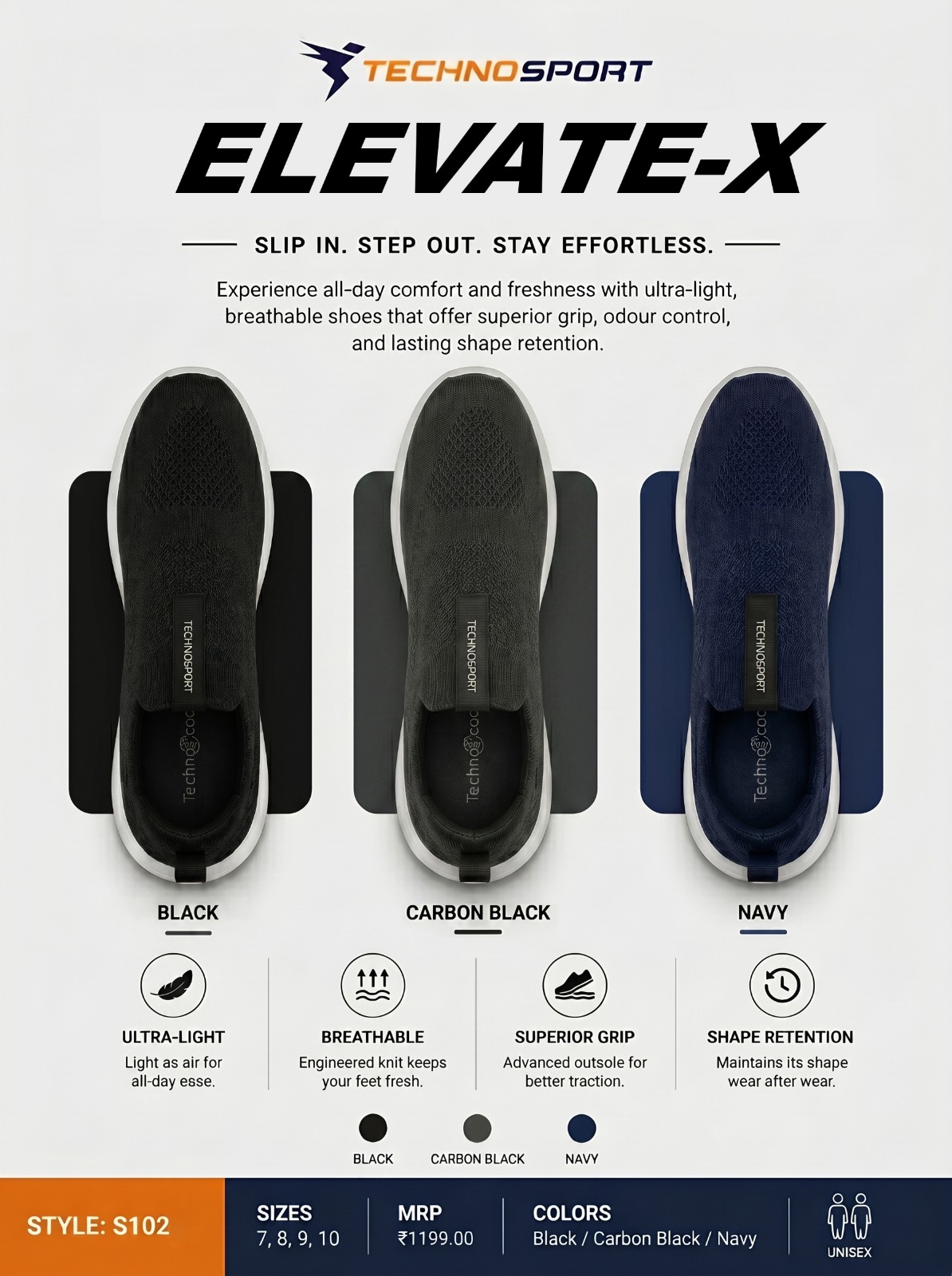 S102 NAVY MENS TECHNOSPORT SHOE 10UK - Image 1