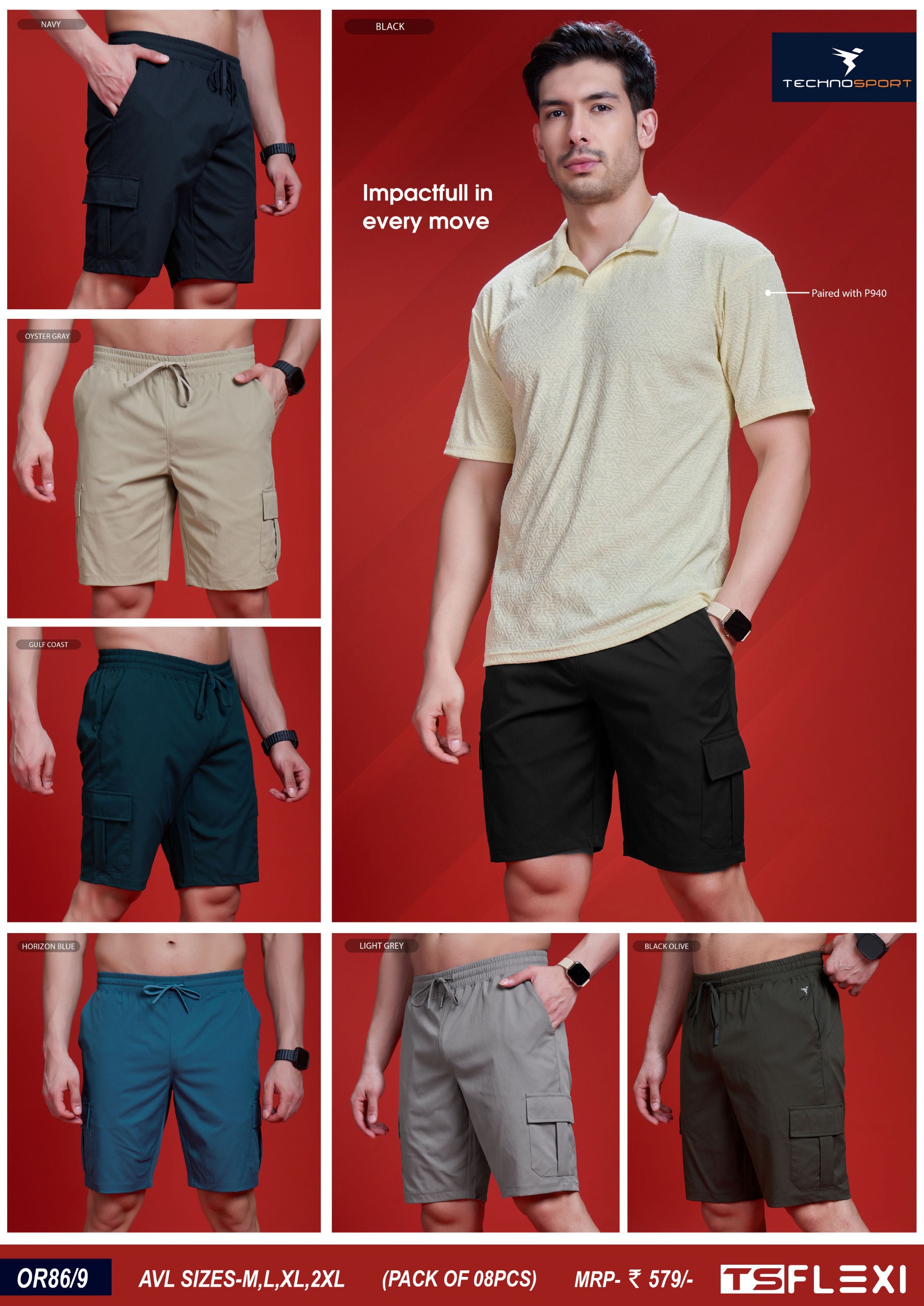 OR86 ASSORTED MENS TECHNOSPORT SHORTS (XL) - Image 1