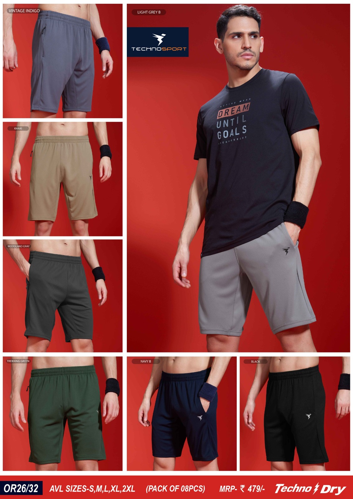 OR26/32 ASSORTED MENS TECHNOSPORT SHORTS XL - Image 1