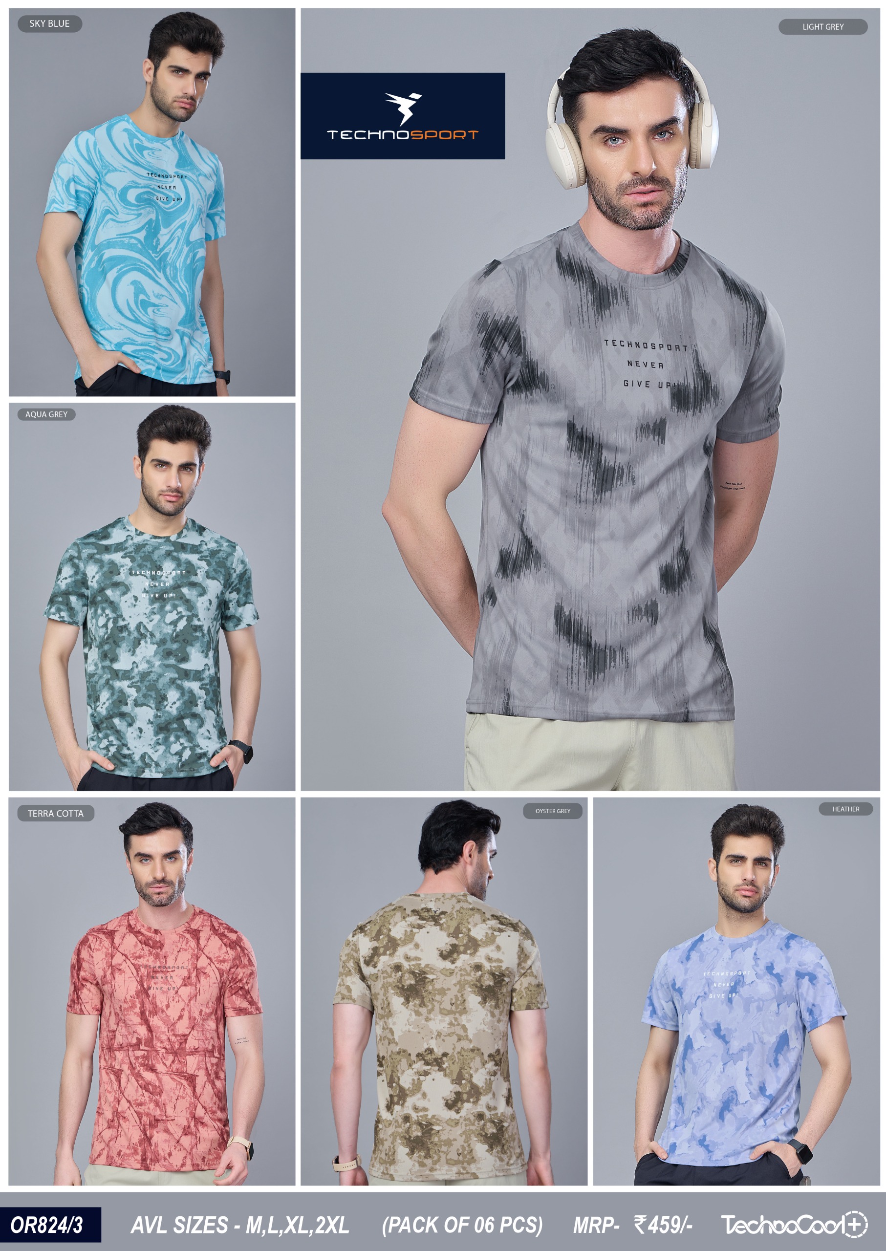 OR824/3 ASSORTED MENS TECHNOSPORT CREW NECK 2XL - Image 1