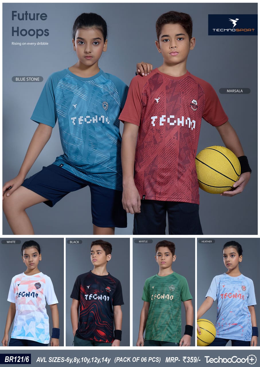 BR121/6 ASSORTED KIDS TECHNOSPORT CREW NECK 08Y - Image 1