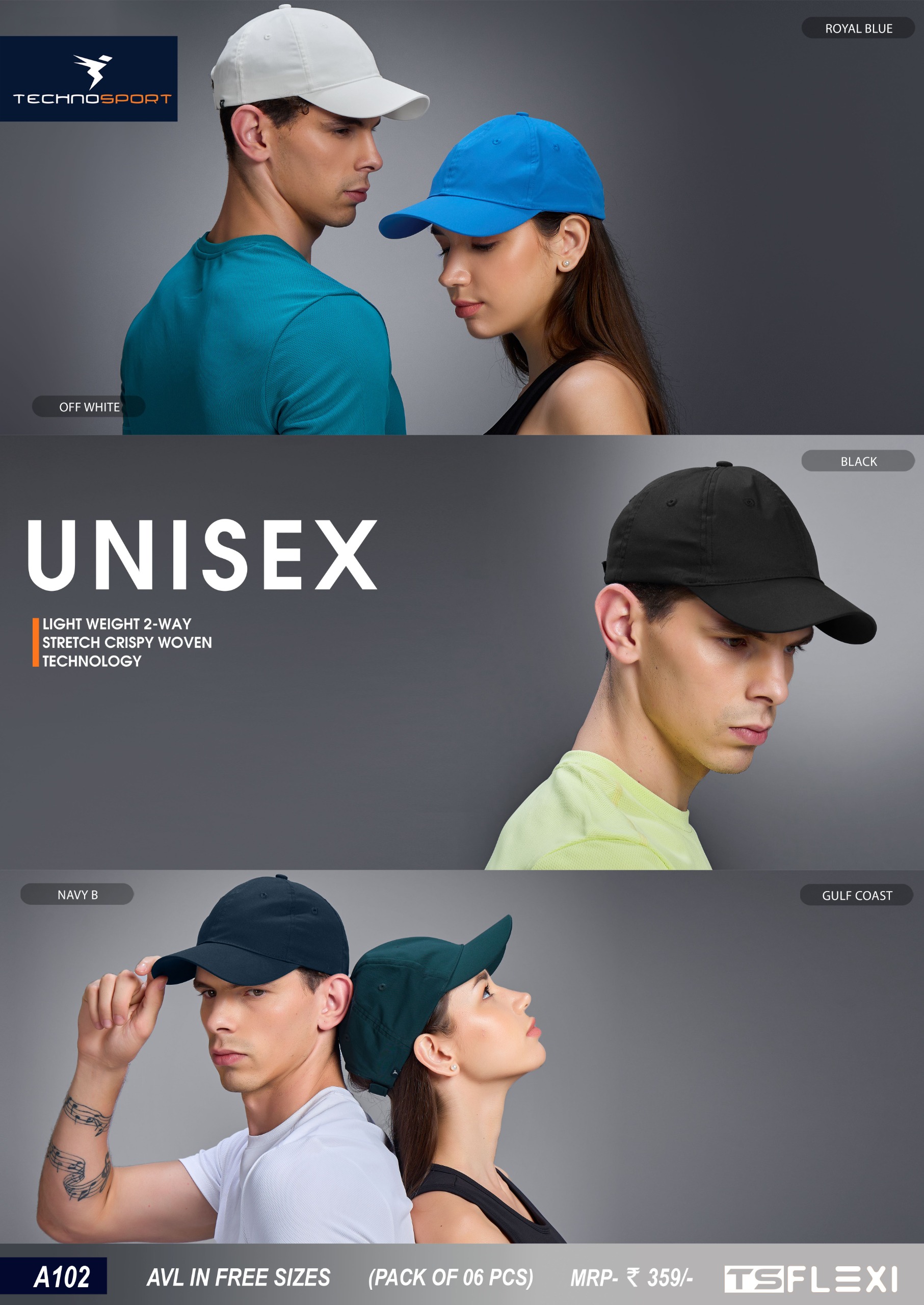 A102 ASSORTED UNISEX TECHNOSPORT CAP FREE SIZE - Image 1