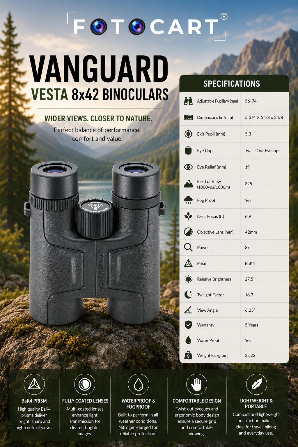 Vanguard VESTA 8x42 Binoculars - Image 8
