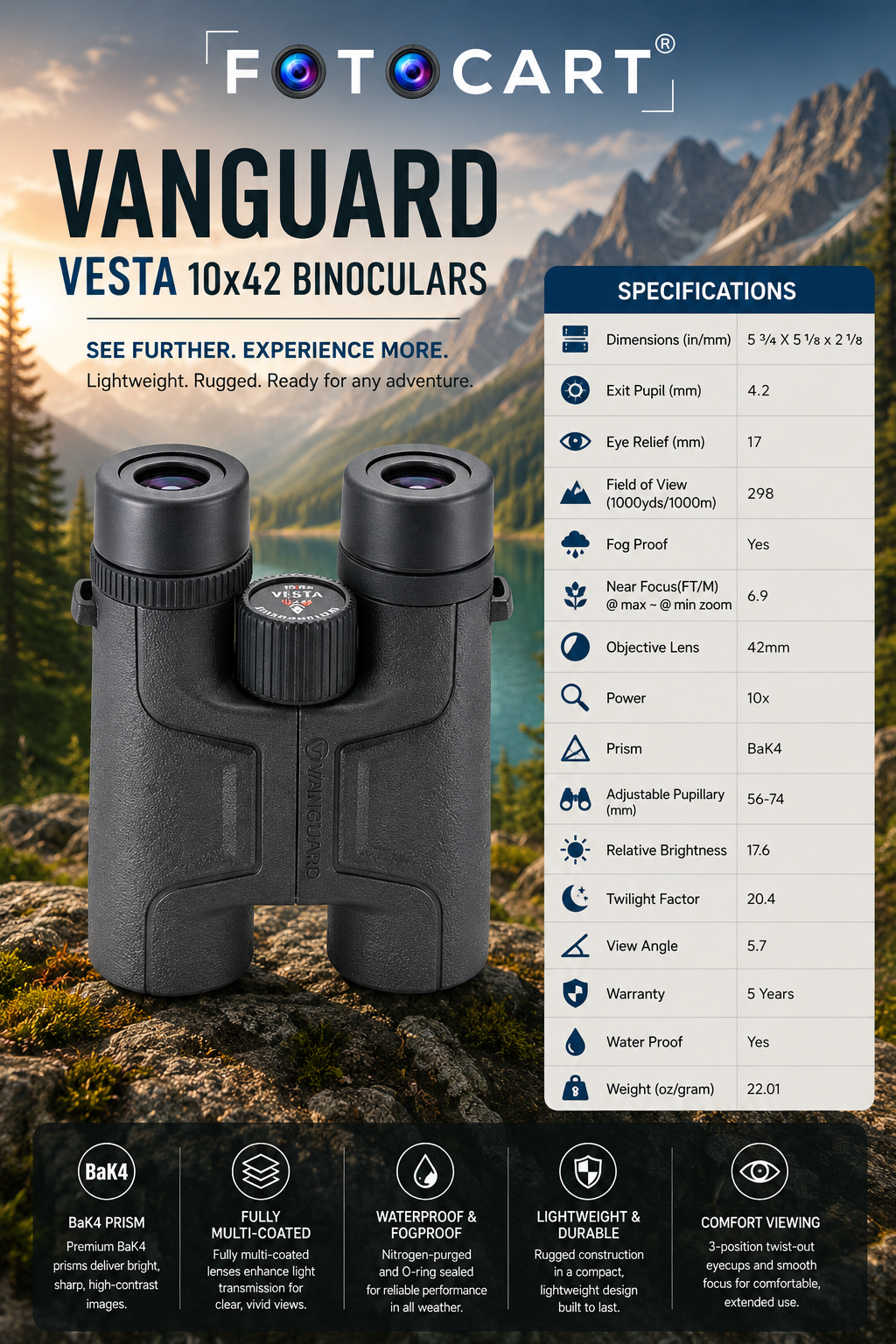 Vanguard VESTA 1042 Waterproof/Fogproof Binoculars - Image 8
