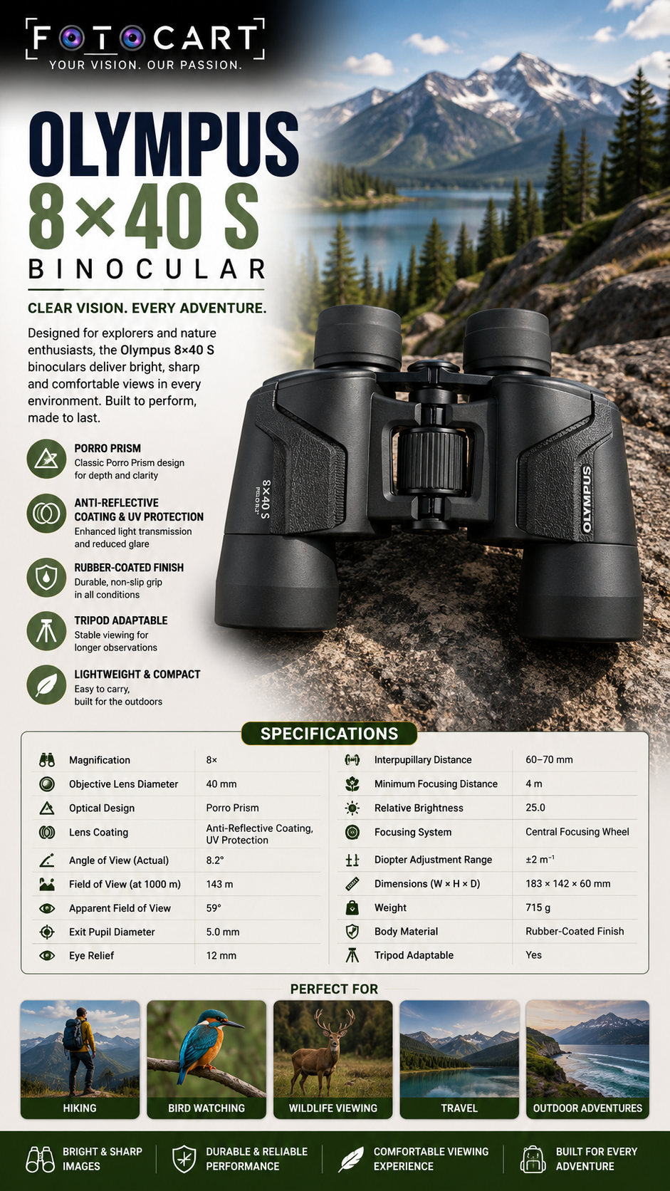 Olympus 8x40 S Porro Prism Binocular (Black) - Image 6