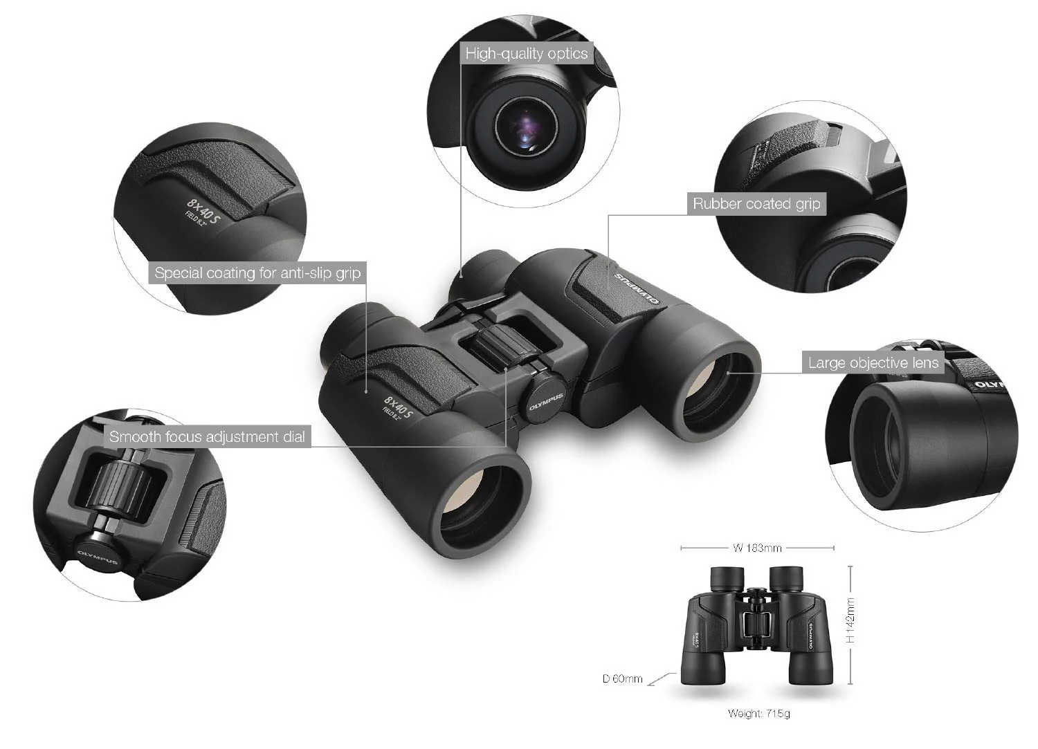 Olympus 8x40 S Porro Prism Binocular (Black) - Image 4