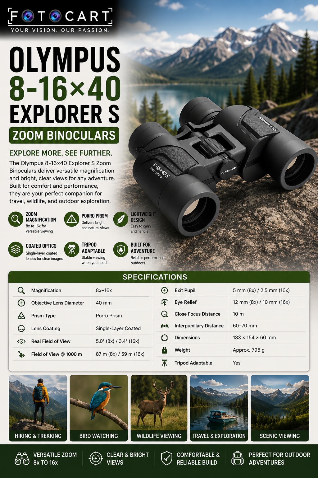 Olympus Explorer S 8-16x40 Zoom Porro Prism Binocular - Image 9