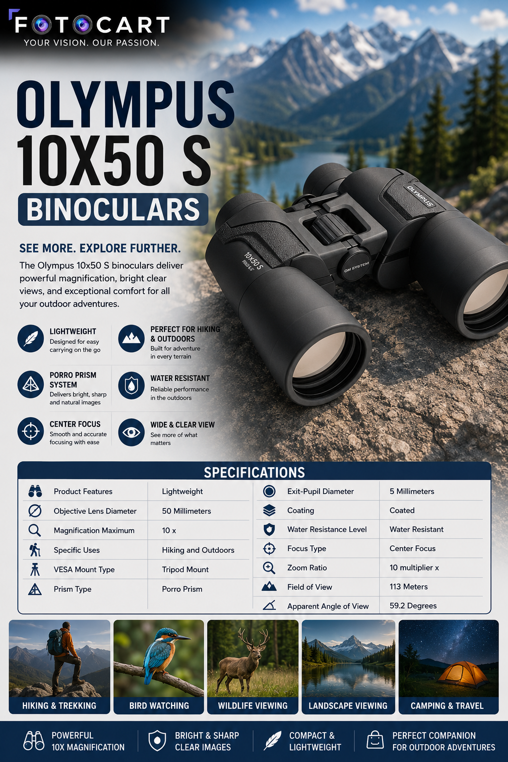 Olympus 10x50 S Porro Prism Binocular – Black - Image 8